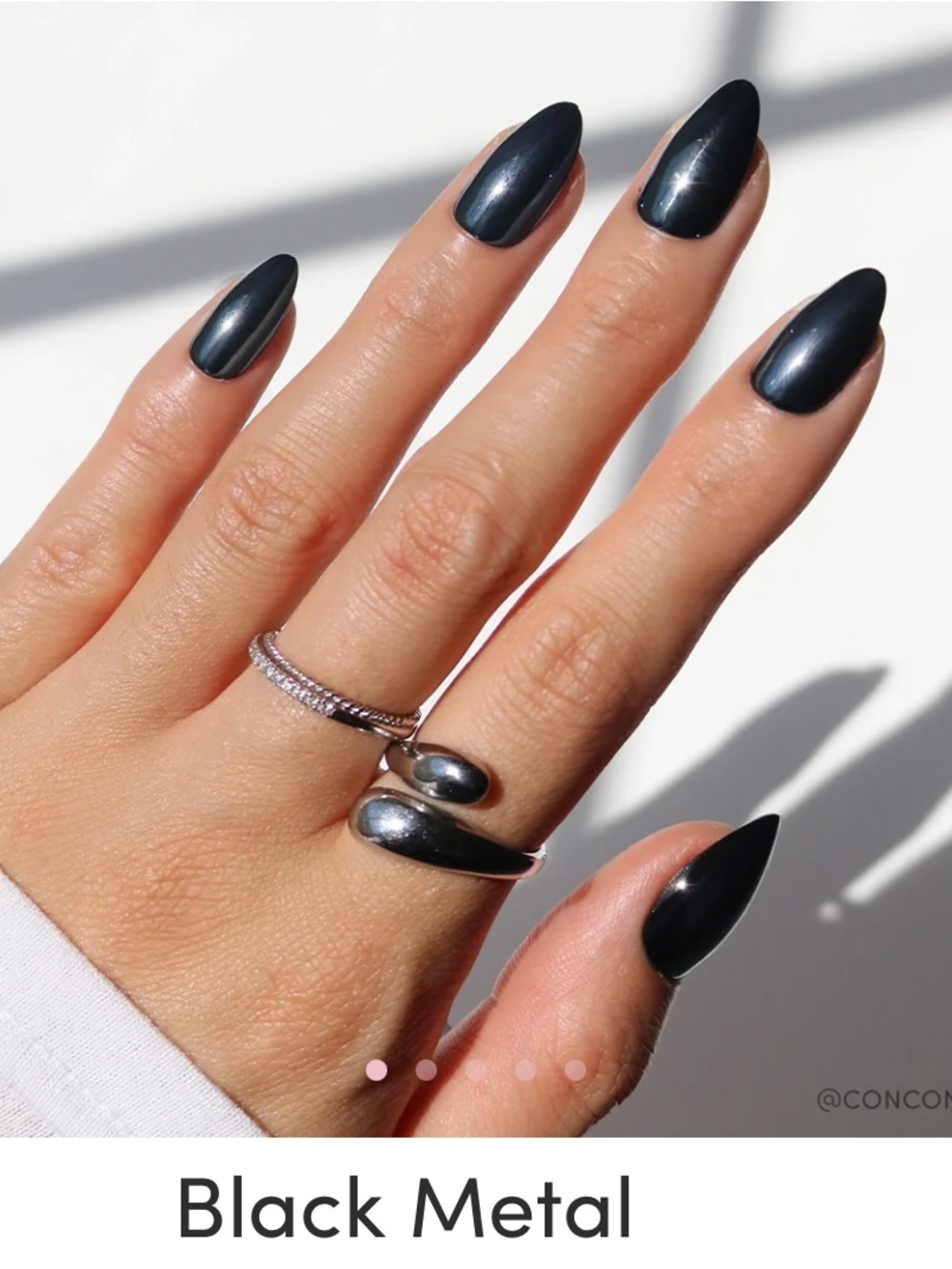 GLAMNETIC Black Metallic Press-On Almond Nails - Picture 2 of 4